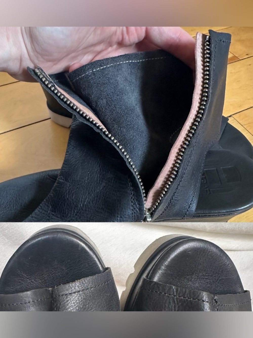 💜 Hangar9 Black Platform Open Toe Leather Sandal Ankle Boots (38) - Picture 7 of 7